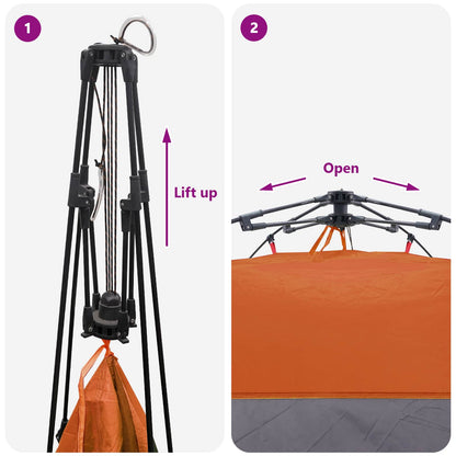 vidaXL Instant Tent 2-Person Quick-Release 2-Person Grey and Orange - 160 x 160 x 227 cm