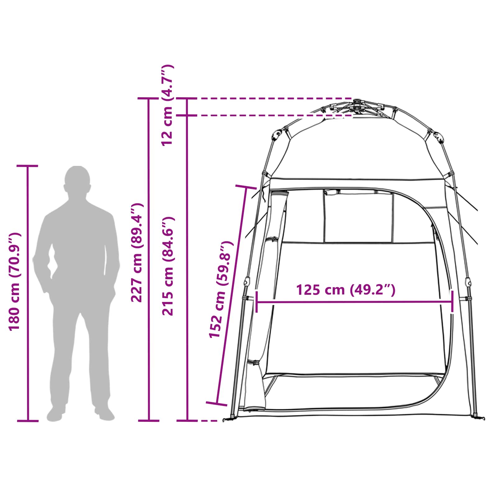 vidaXL Instant Tent 2-Person Quick-Release 2-Person Grey and Orange - 160 x 160 x 227 cm