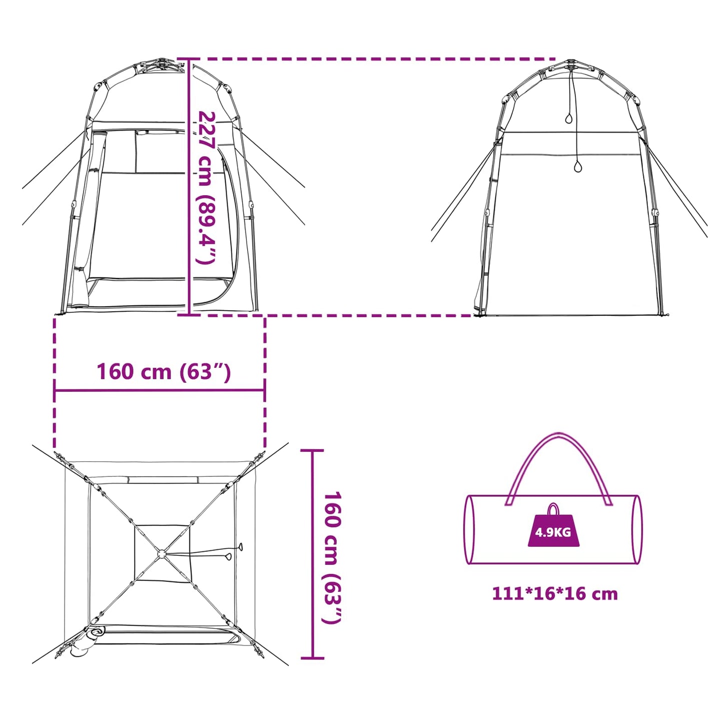 vidaXL Instant Tent 2-Person Quick-Release 2-Person Grey and Orange - 160 x 160 x 227 cm