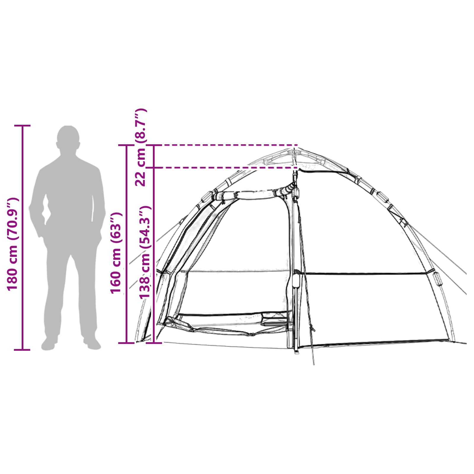 vidaXL Instant Tent with Rainfly 4-Person Quick-Release 4-Person Green - 280 x 280 x 160 cm