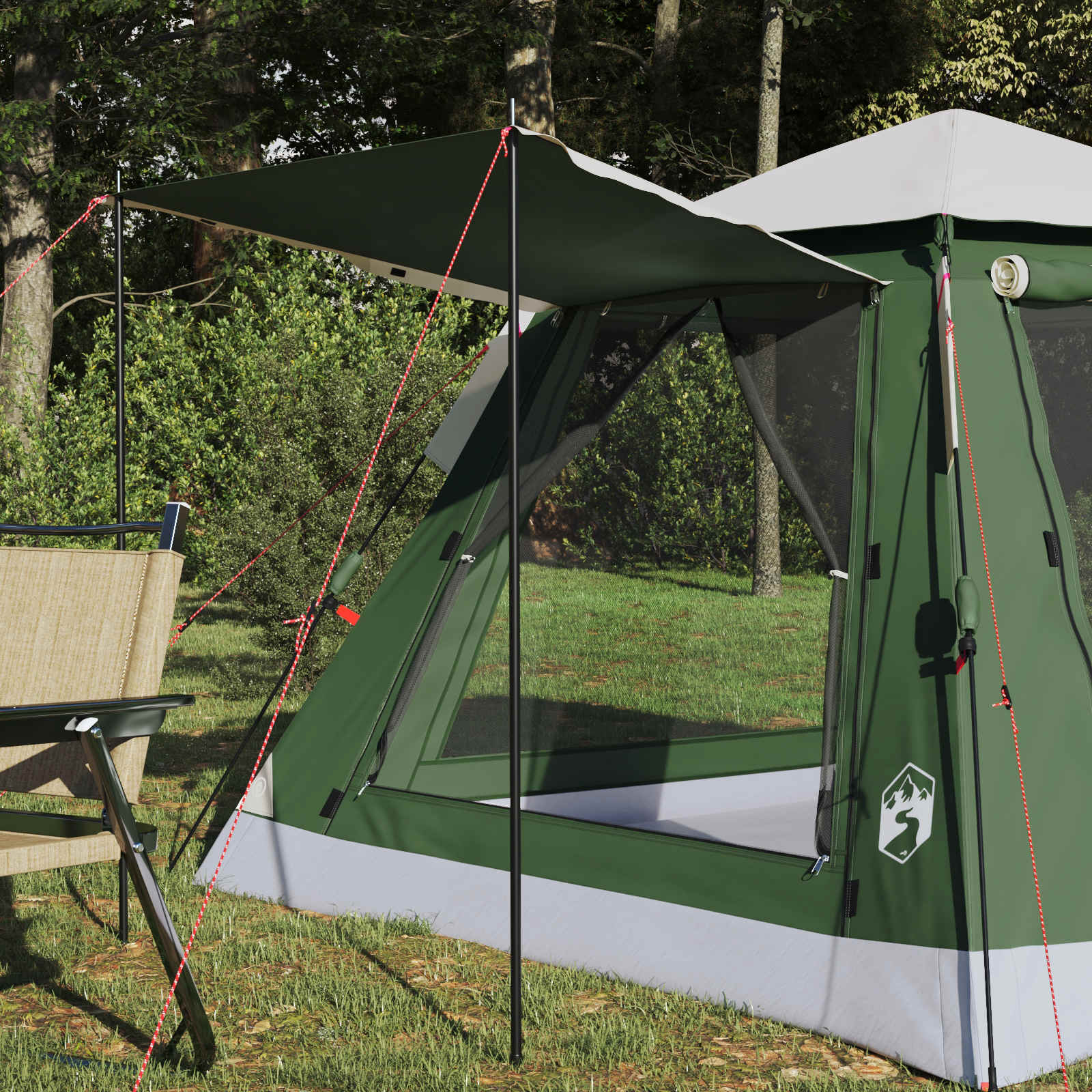 vidaXL Instant Tent with Rainfly 3-Person Quick-Release 3-Person Green - 205 x 205 x 143 cm