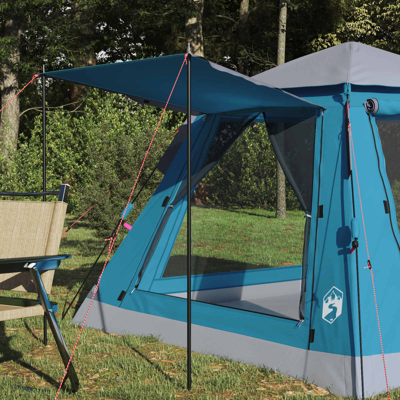 vidaXL Instant Tent with Rainfly 3-Person Quick-Release 3-Person Blue - 205 x 205 x 143 cm