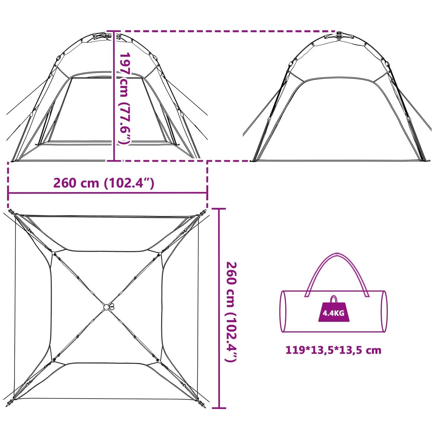 vidaXL Instant Tent 4-Person Quick-Release 4-Person Azure Blue - Green - 260 x 260 x 197 cm