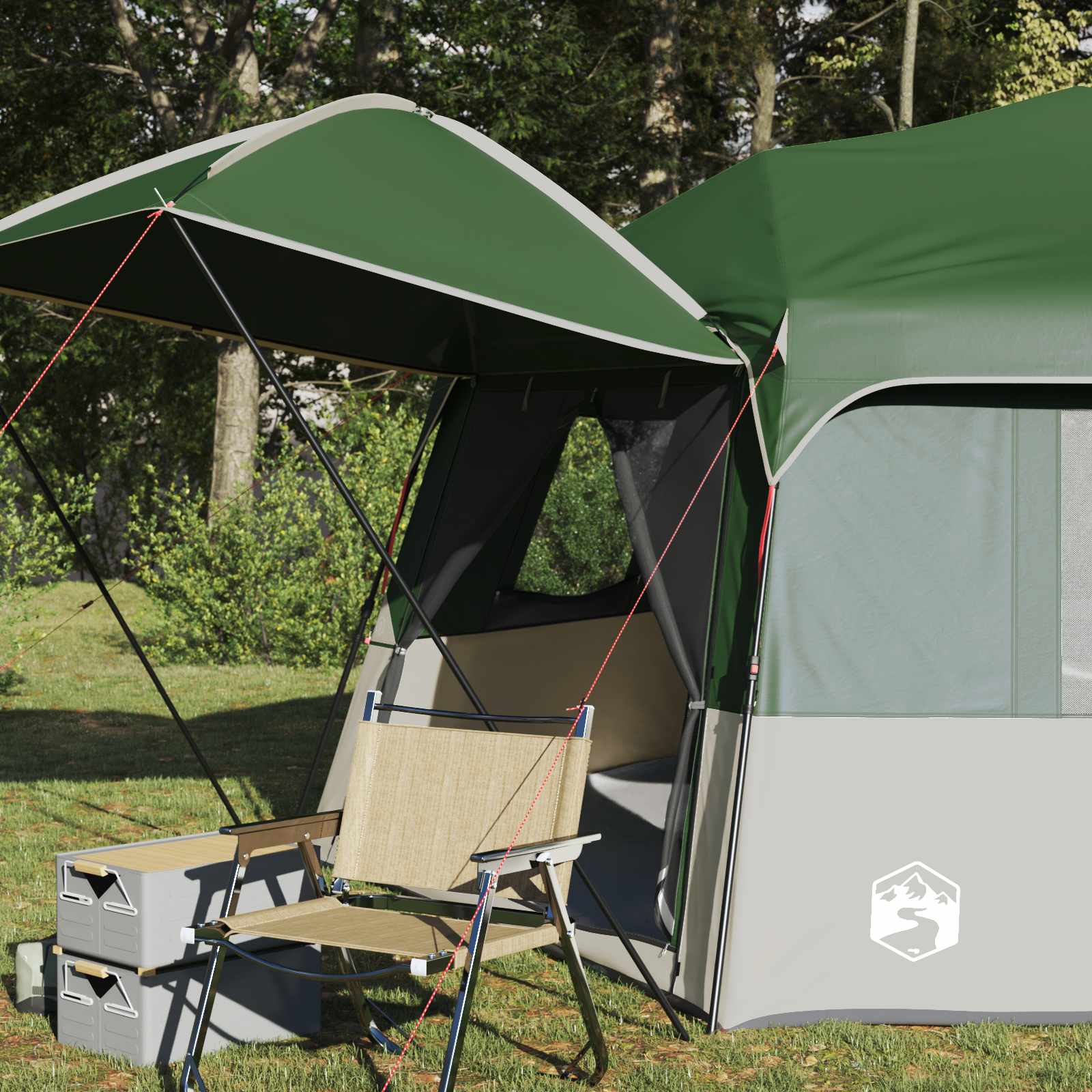 vidaXL Instant Tent with Rainfly 12-Person Quick-Release Green - 458 x 458 x 230 cm