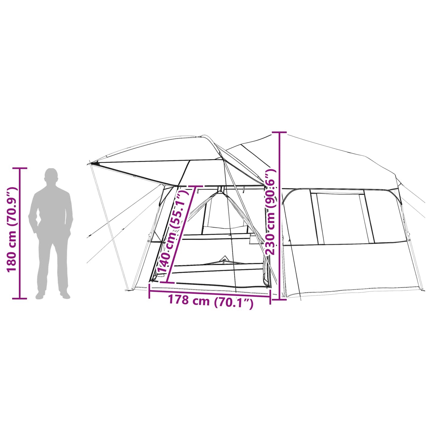 vidaXL Instant Tent with Rainfly 12-Person Quick-Release Blue - 458 x 458 x 230 cm