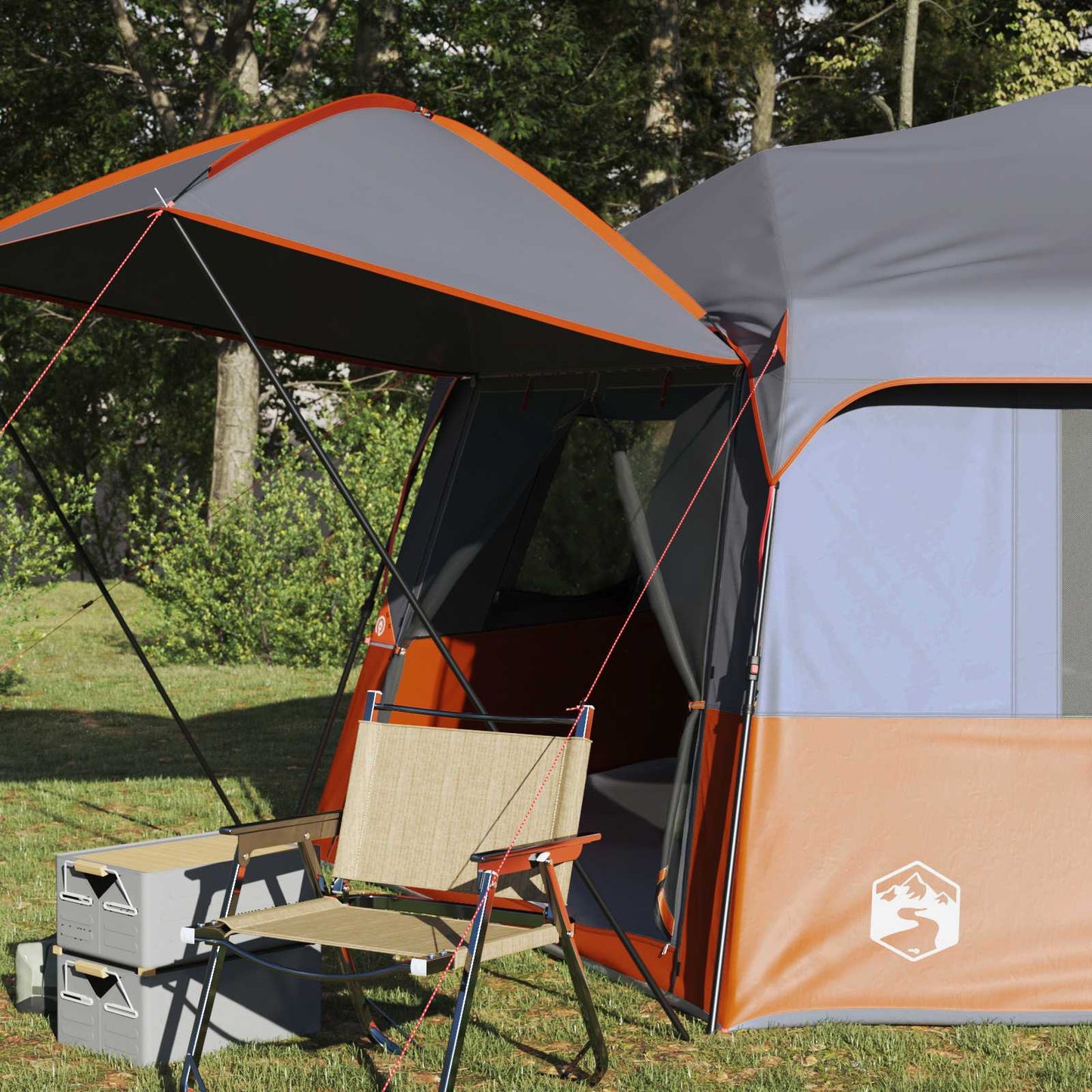 vidaXL Instant Tent with Rainfly 12-Person Quick-Release with Roof - Grey - 458 x 458 x 230 cm