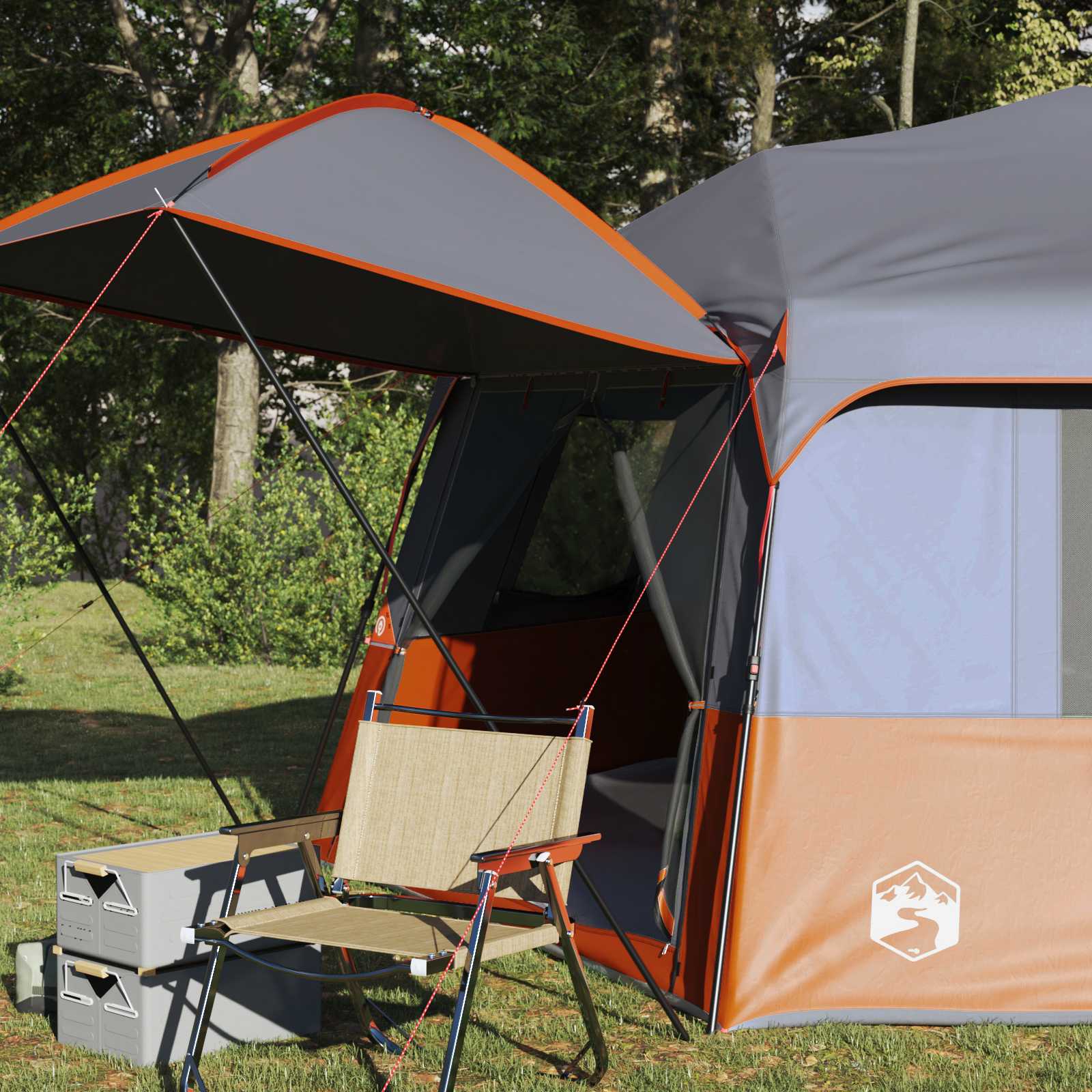 vidaXL Instant Tent with Rainfly 12-Person Quick-Release with Roof - Grey - 458 x 458 x 230 cm