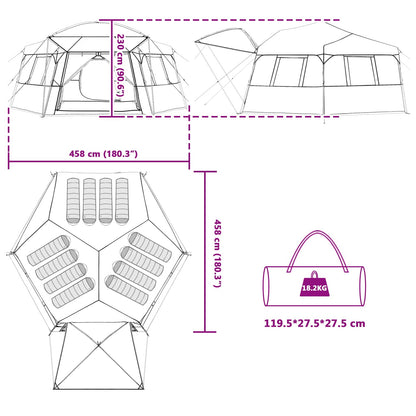 vidaXL Instant Tent with Rainfly 12-Person Quick-Release with Roof - Grey - 458 x 458 x 230 cm