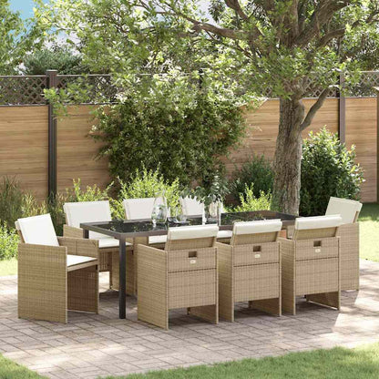 vidaXL Garden Dining Set 9 pcs Beige Poly Rattan