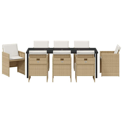 vidaXL Garden Dining Set 9 pcs Beige Poly Rattan