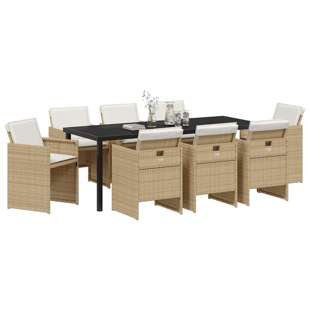 vidaXL Garden Dining Set 9 pcs Beige Poly Rattan