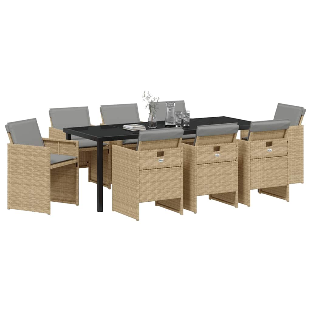 vidaXL Garden Dining Set 9 pcs Beige Poly Rattan