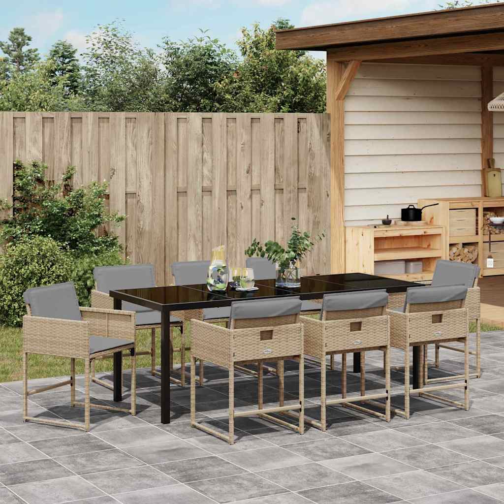 vidaXL Garden Dining Set 9 pcs Beige Poly Rattan