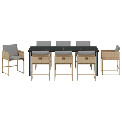 vidaXL Garden Dining Set 9 pcs Beige Poly Rattan