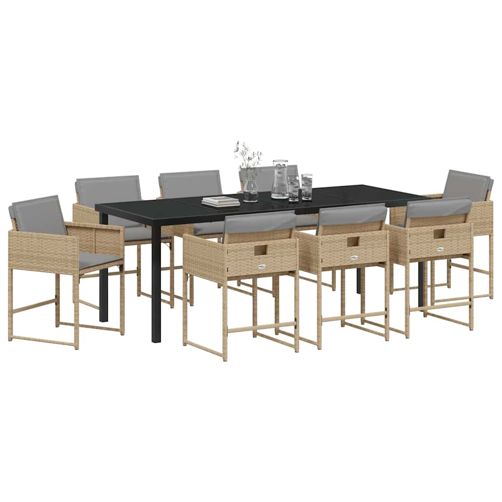 vidaXL Garden Dining Set 9 pcs Beige Poly Rattan