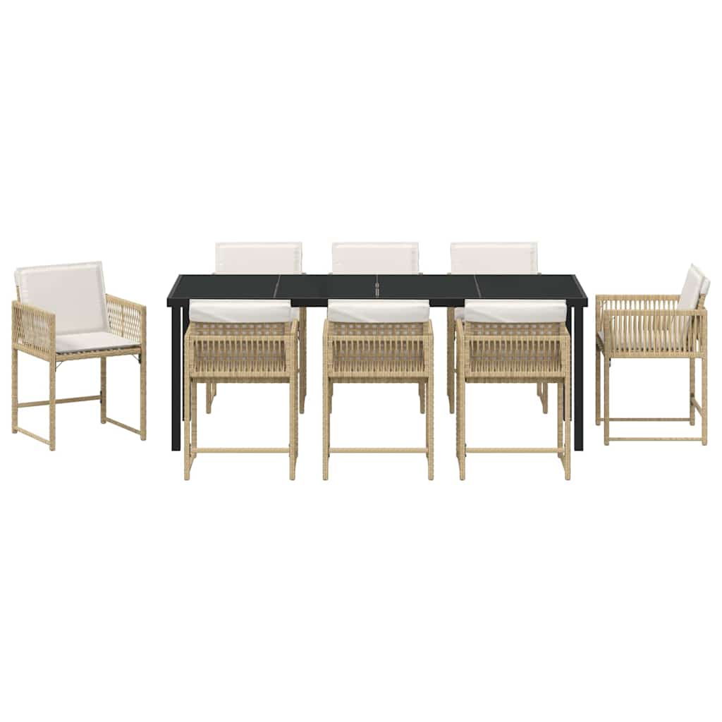 vidaXL Garden Dining Set 9 pcs Beige Poly Rattan