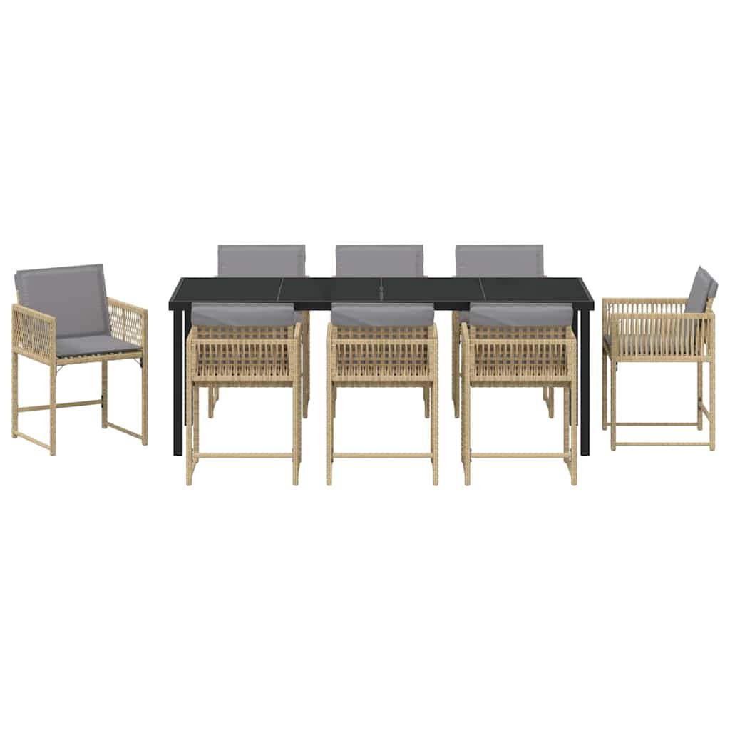 vidaXL Garden Dining Set 9 pcs Beige Poly Rattan