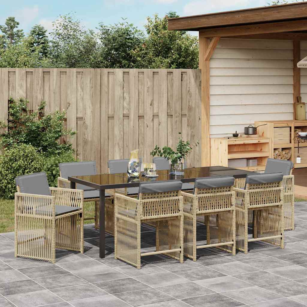 vidaXL Garden Dining Set 9 pcs Beige Poly Rattan