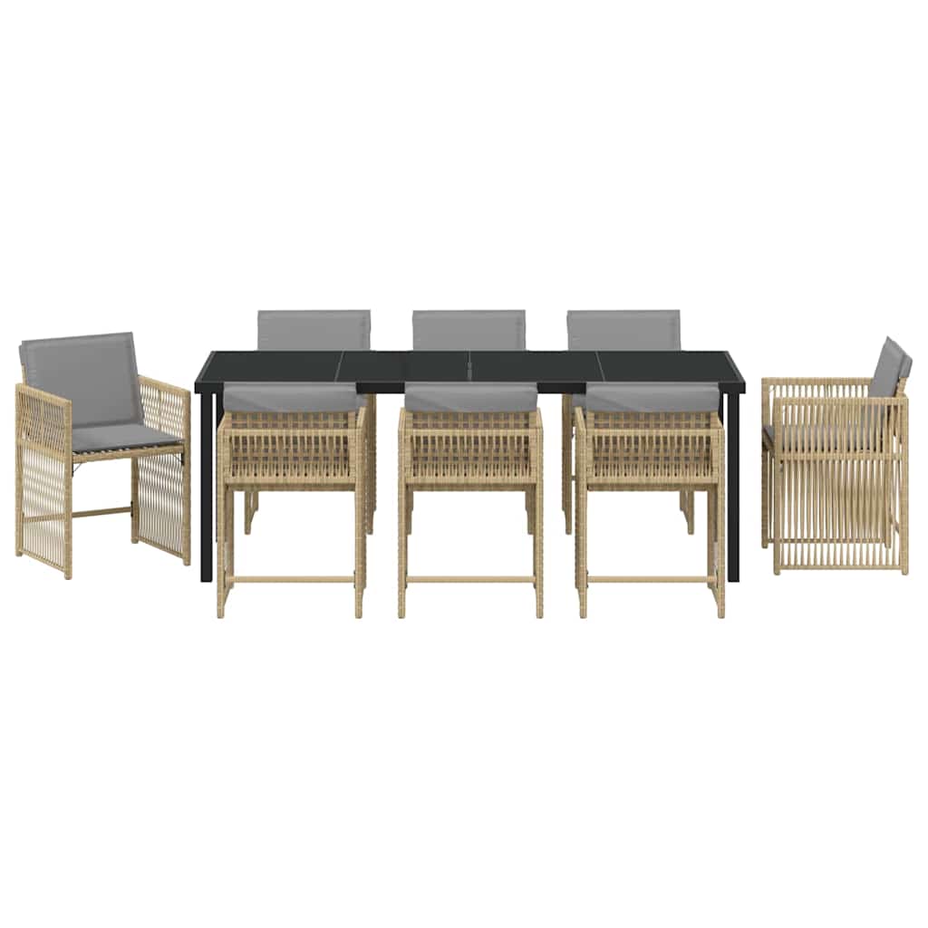 vidaXL Garden Dining Set 9 pcs Beige Poly Rattan