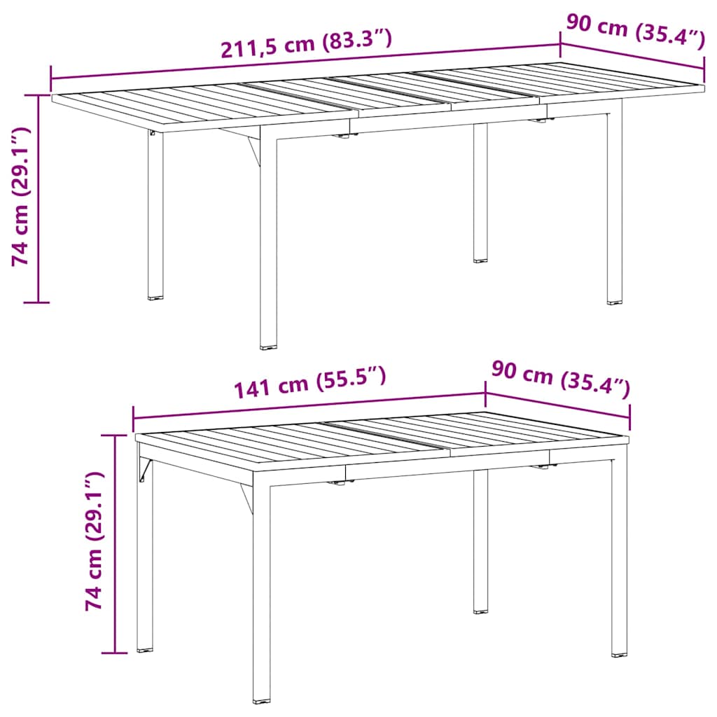vidaXL Outdoor Dinner Table Folding Anthracite 210 x 90 x 73 cm Steel
