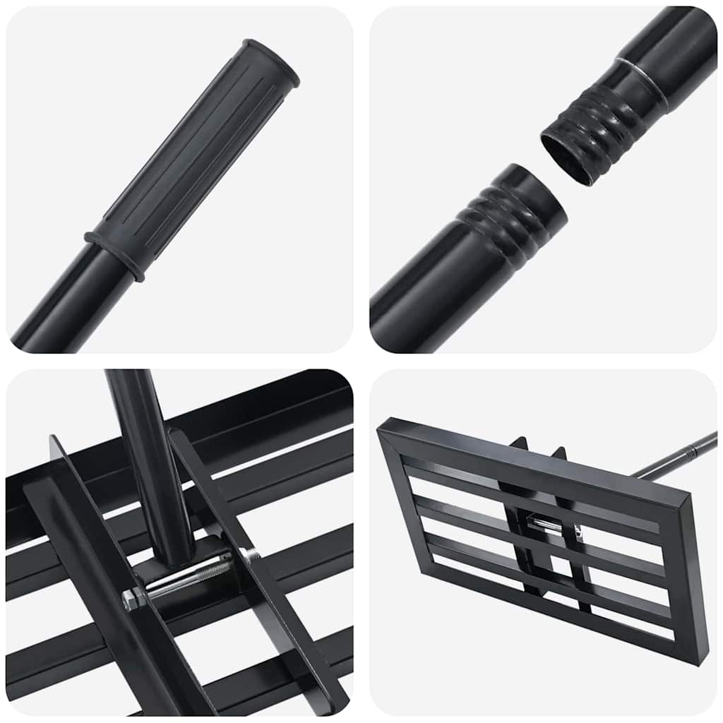 vidaXL Garden Leveling Rake Black 45 x 25 x 200 cm Powder-Coated Steel