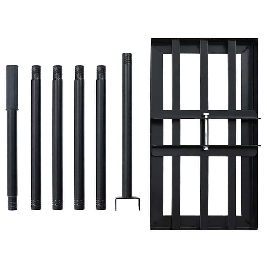 vidaXL Garden Leveling Rake Black 45 x 25 x 200 cm Powder-Coated Steel