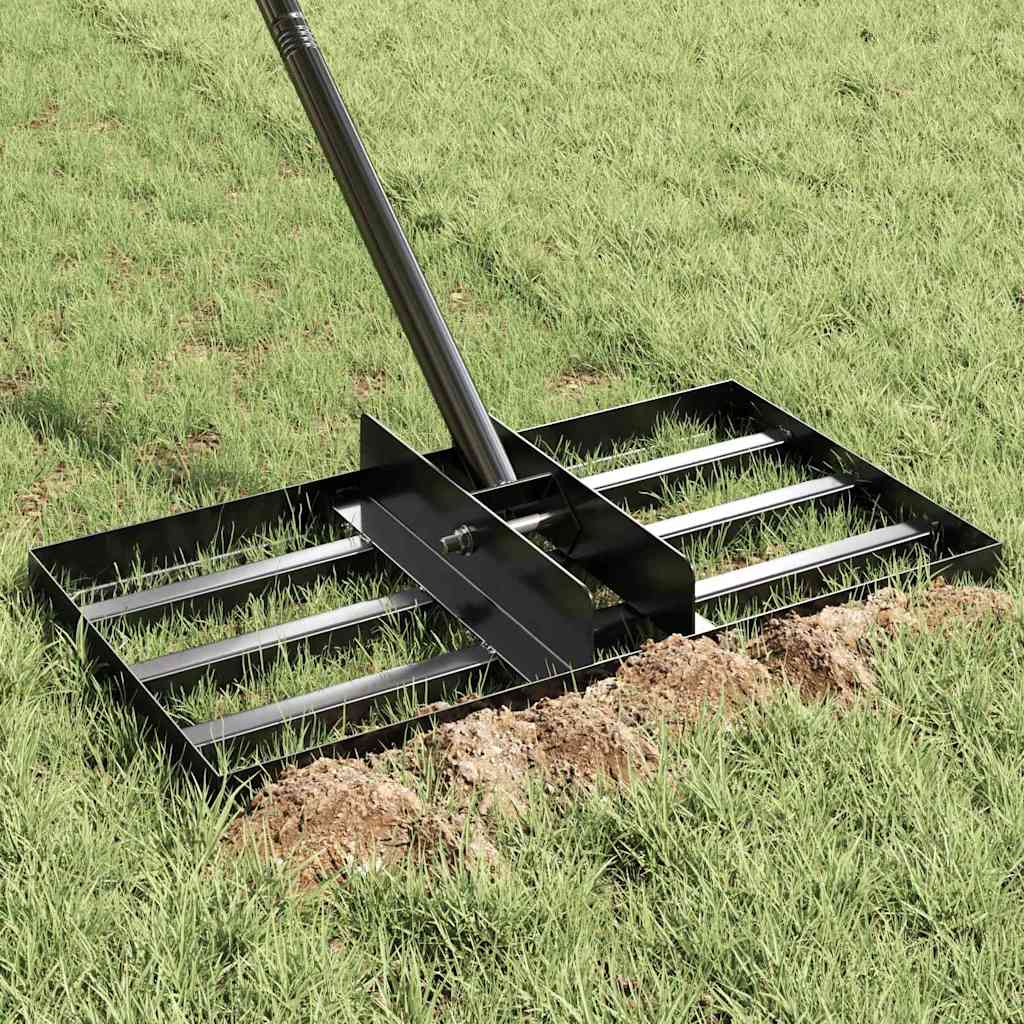vidaXL Garden Leveling Rake Black 45 x 25 x 200 cm Powder-Coated Steel