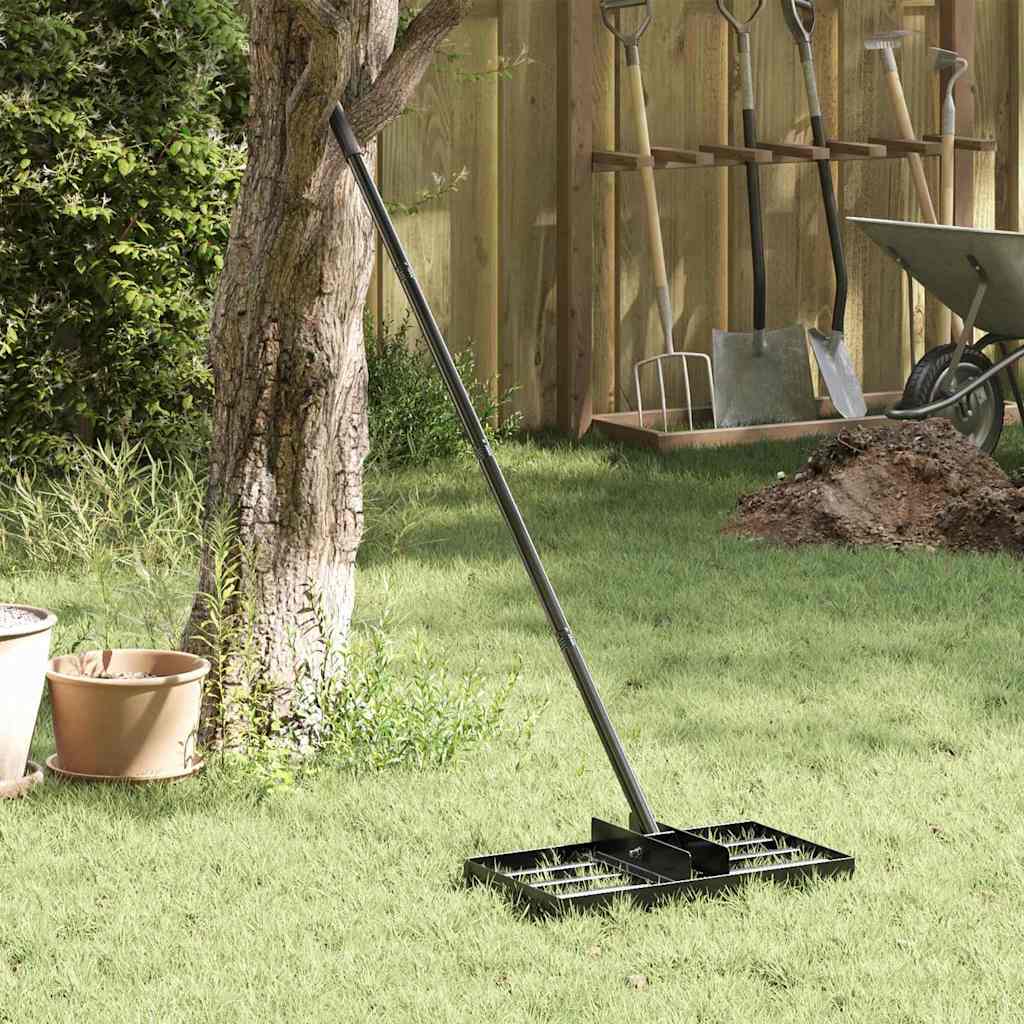 vidaXL Garden Leveling Rake Black 45 x 25 x 200 cm Powder-Coated Steel