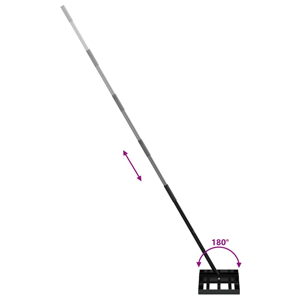 vidaXL Garden Leveling Rake Black 45 x 25 x 200 cm Powder-Coated Steel