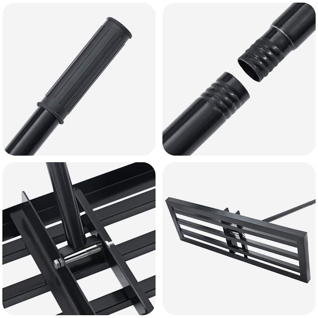 vidaXL Garden Leveling Rake Black 75 x 25 x 200 cm Powder-Coated Steel