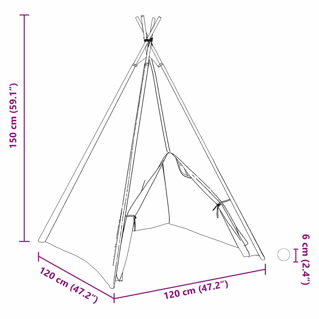 vidaXL Teepee Tent White 120 x 120 x 150 cm Fabric and Plastic - 33904