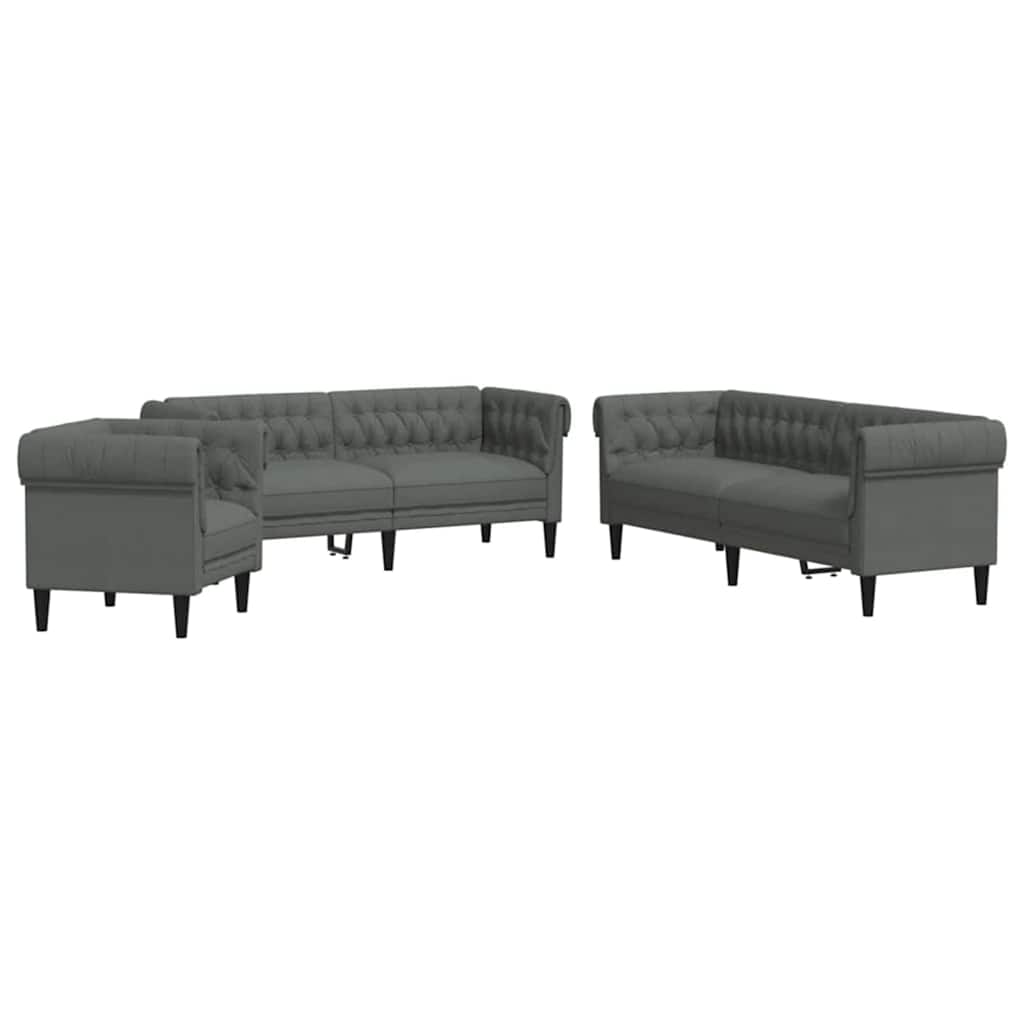 vidaXL Living Room Couch 3 pcs Dark Grey Fabric - 201.5 x 74.5 x 74.5 cm