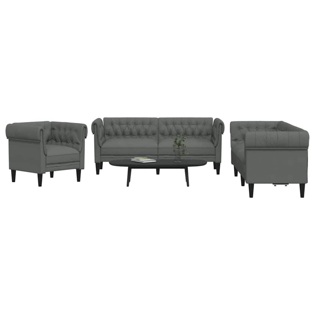 vidaXL Living Room Couch 3 pcs Dark Grey Fabric - 201.5 x 74.5 x 74.5 cm