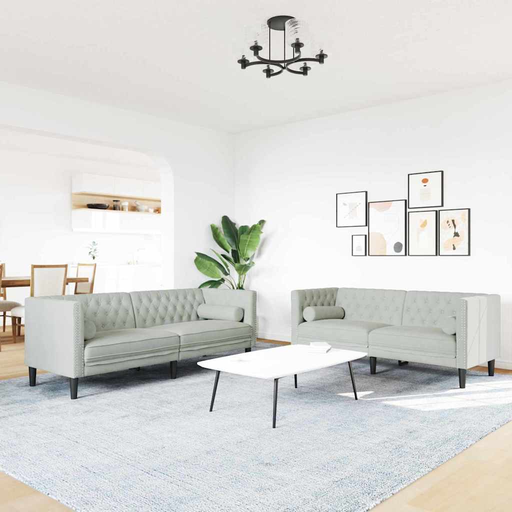 vidaXL Living Room Couch 2 pcs Light Grey Velvet - 194 x 74.5 x 70.5 cm