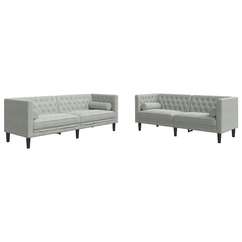 vidaXL Living Room Couch 2 pcs Light Grey Velvet - 194 x 74.5 x 70.5 cm