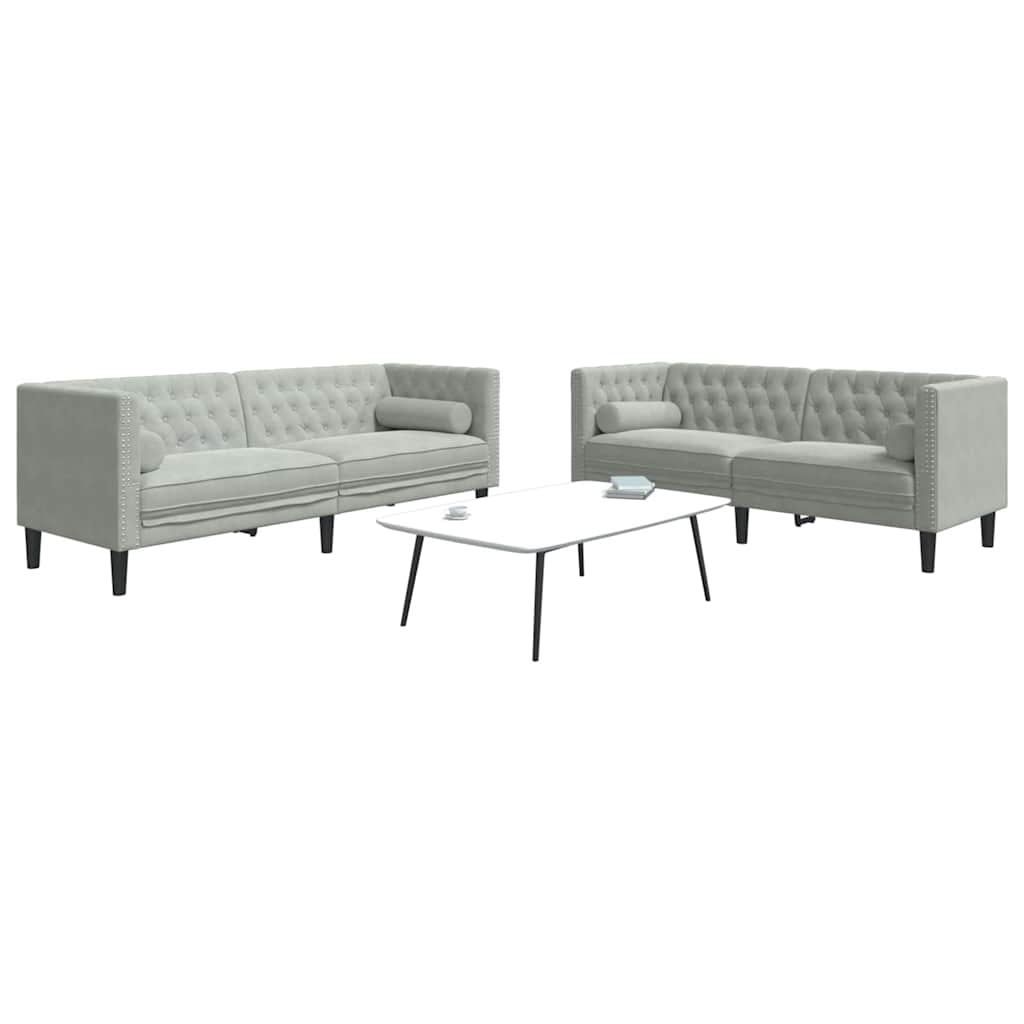 vidaXL Living Room Couch 2 pcs Light Grey Velvet - 194 x 74.5 x 70.5 cm