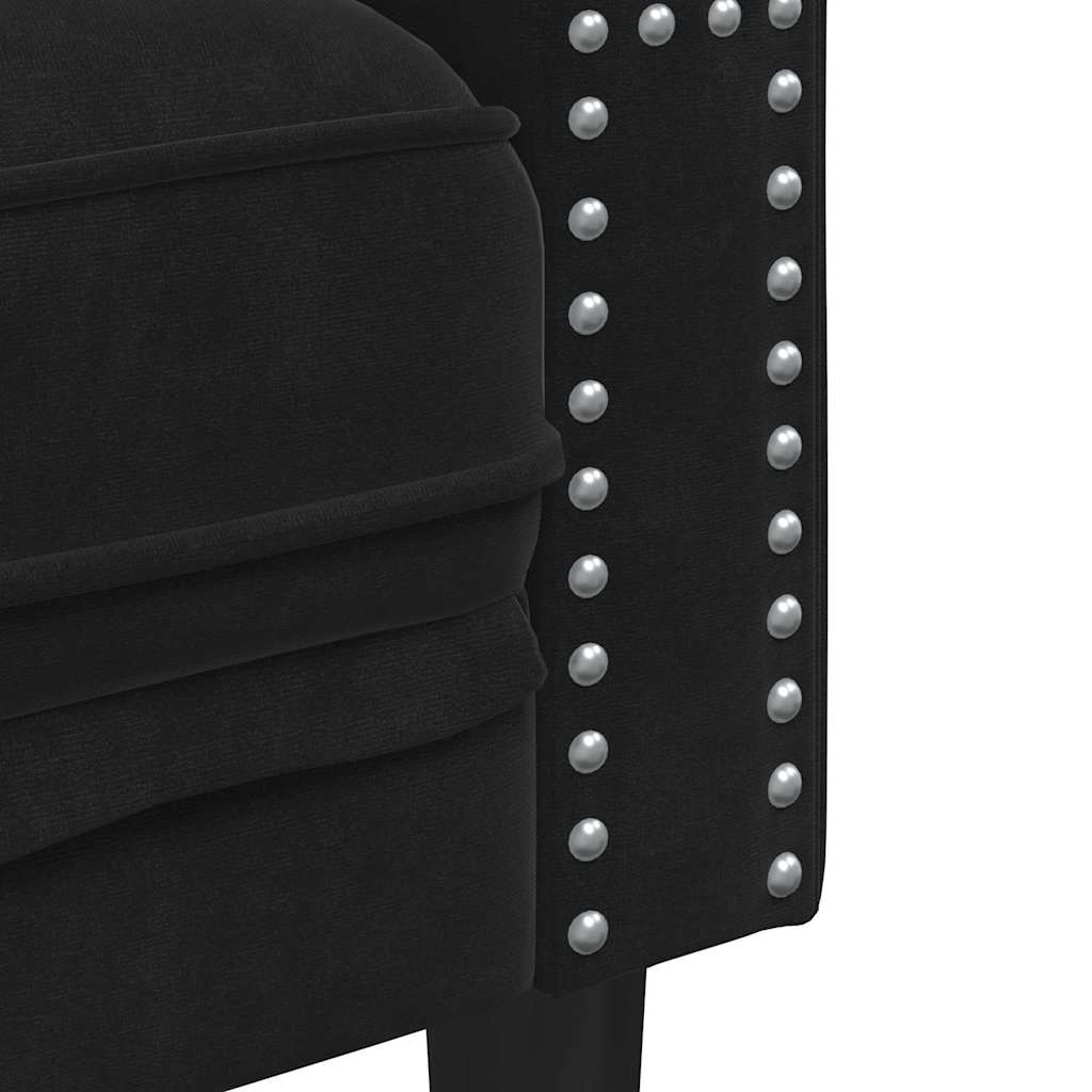 vidaXL Living Room Couch 2 pcs Black Velvet - 194 x 74.5 x 70.5 cm