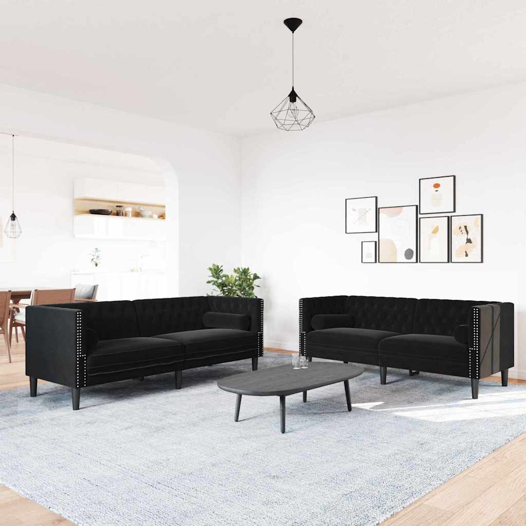 vidaXL Living Room Couch 2 pcs Black Velvet - 194 x 74.5 x 70.5 cm