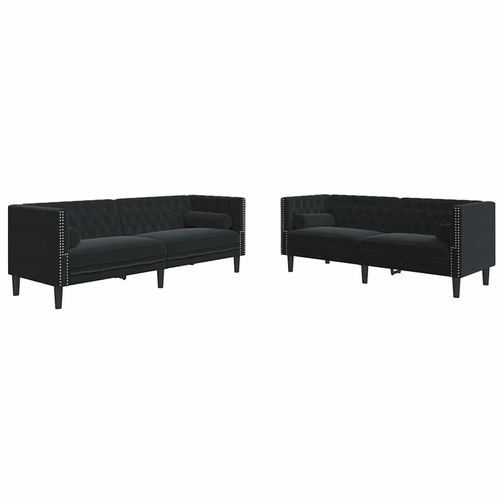 vidaXL Living Room Couch 2 pcs Black Velvet - 194 x 74.5 x 70.5 cm