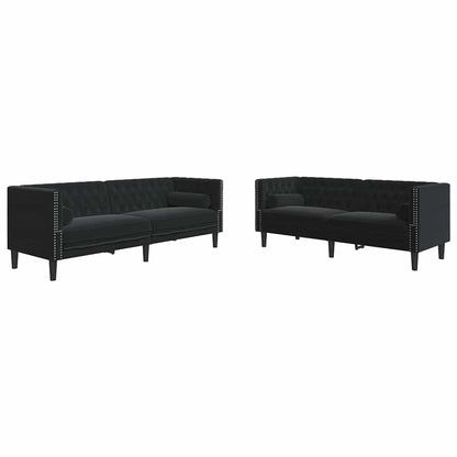vidaXL Living Room Couch 2 pcs Black Velvet - 194 x 74.5 x 70.5 cm