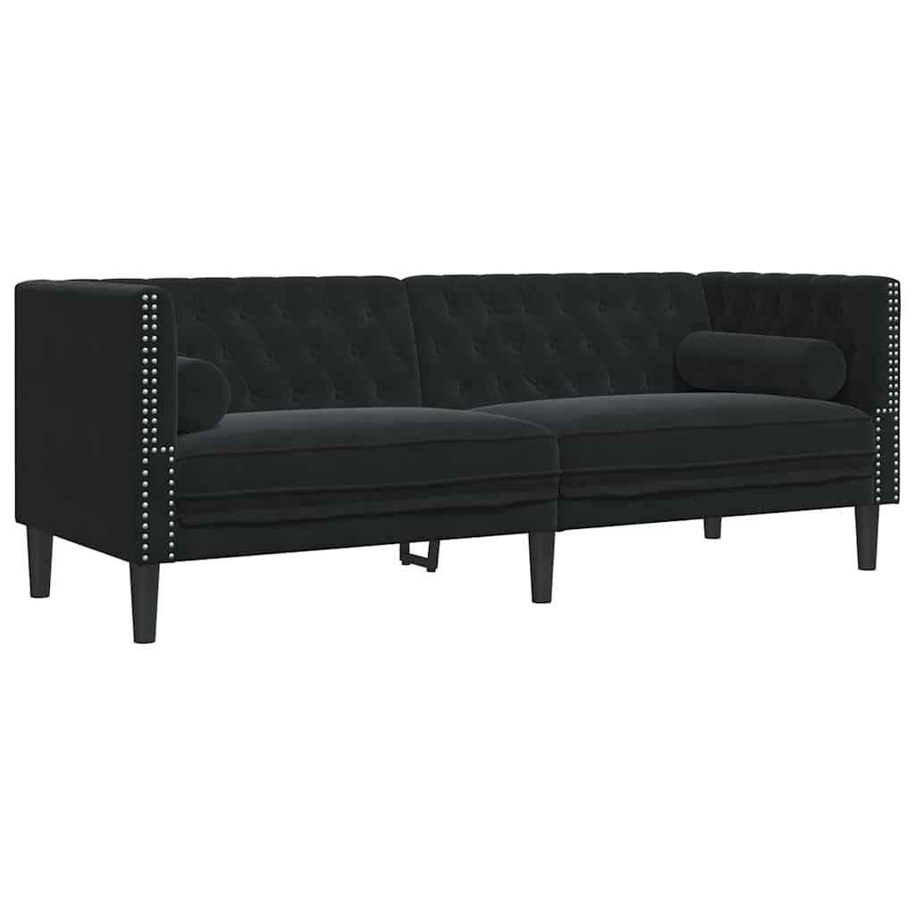 vidaXL Living Room Couch 2 pcs Black Velvet - 194 x 74.5 x 70.5 cm