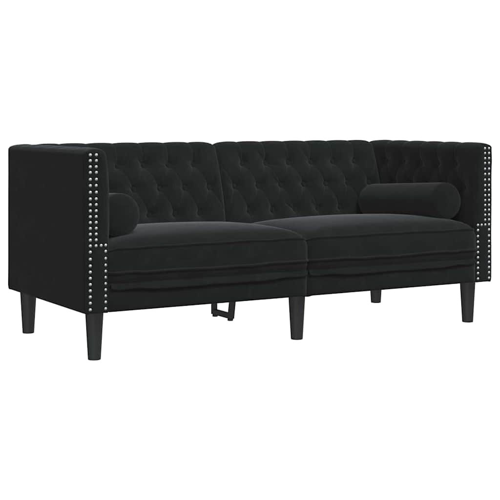 vidaXL Living Room Couch 2 pcs Black Velvet - 194 x 74.5 x 70.5 cm