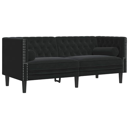 vidaXL Living Room Couch 2 pcs Black Velvet - 194 x 74.5 x 70.5 cm