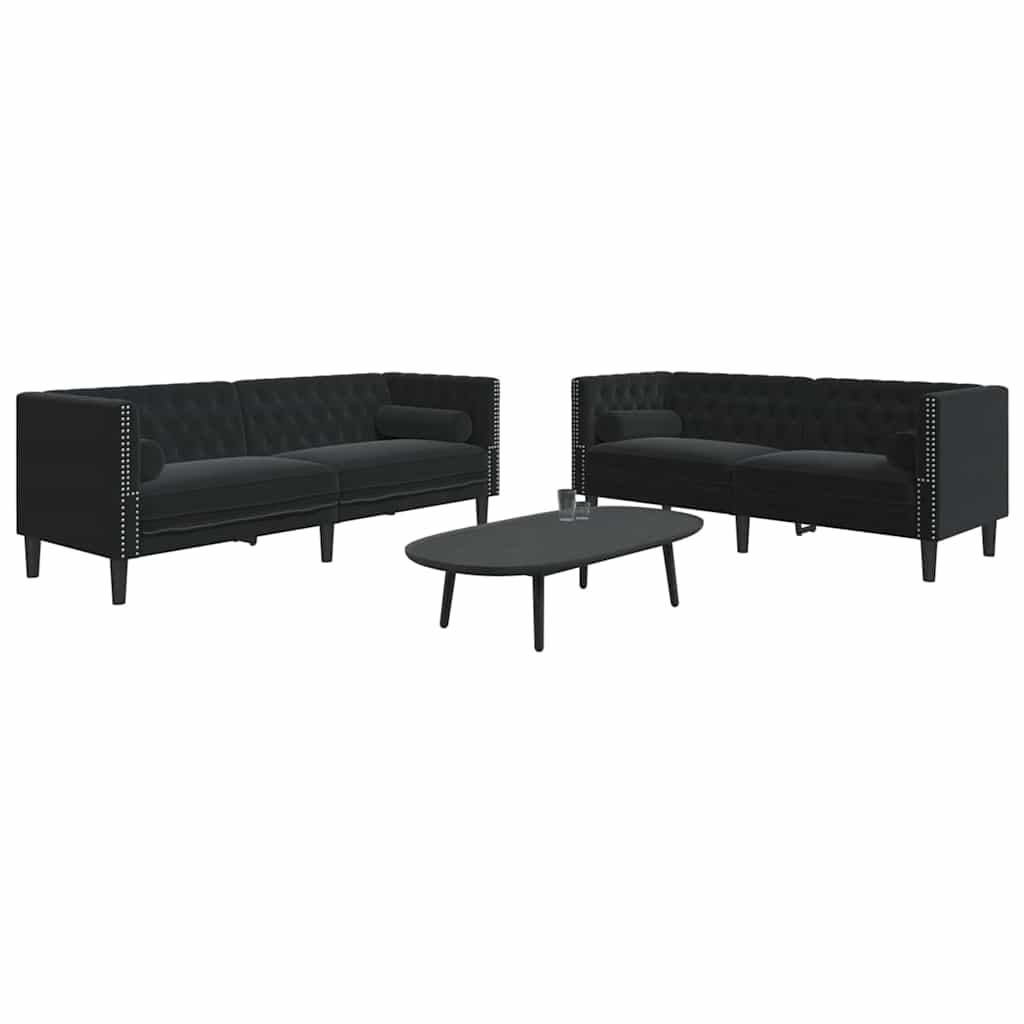 vidaXL Living Room Couch 2 pcs Black Velvet - 194 x 74.5 x 70.5 cm