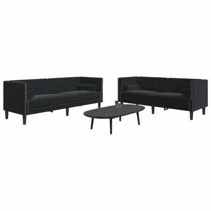 vidaXL Living Room Couch 2 pcs Black Velvet - 194 x 74.5 x 70.5 cm