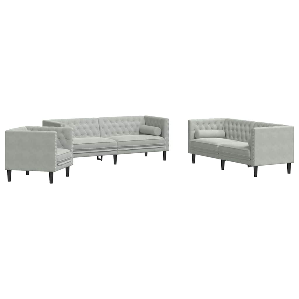 vidaXL Living Room Couch 3 pcs Light Grey Velvet - 194 x 74.5 x 70.5 cm