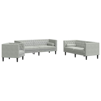 vidaXL Living Room Couch 3 pcs Light Grey Velvet - 194 x 74.5 x 70.5 cm