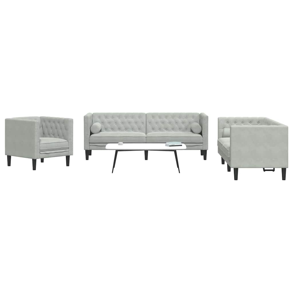 vidaXL Living Room Couch 3 pcs Light Grey Velvet - 194 x 74.5 x 70.5 cm