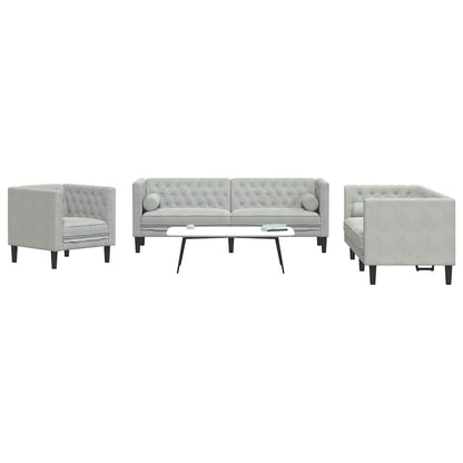 vidaXL Living Room Couch 3 pcs Light Grey Velvet - 194 x 74.5 x 70.5 cm