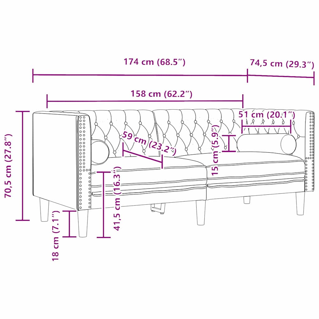 vidaXL Sofa Dark Grey 174 x 74.5 x 70.5 cm Velvet